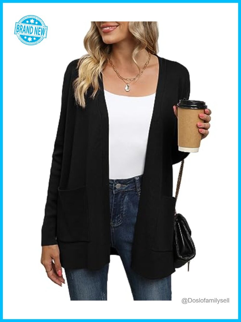 Women's Open Front Cardigan Long Sleeve Knit Sweater with Pockets